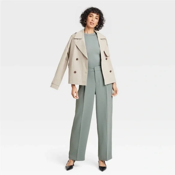 Women's Sage Green Tailored Pants - Picture 3 of 7
